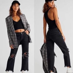 Free People Maggie Distressed Straight Leg Black Jeans - Size 26 - NWOT